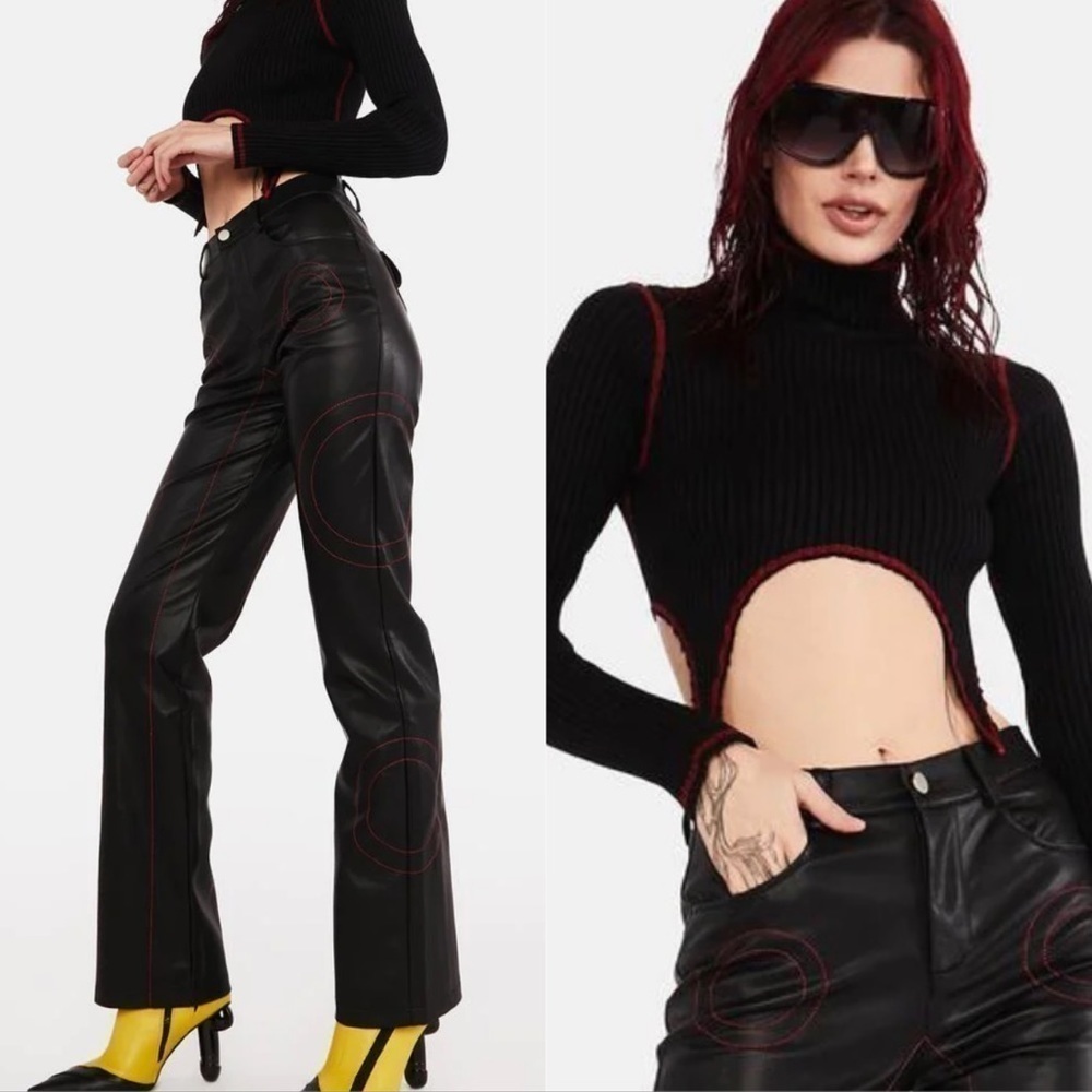 THE KRIPT set Kalki Leather Pants and Kamina sweater black red matrix